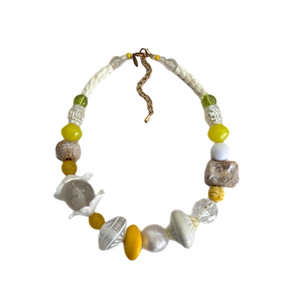 Teresa Goodall Yellow and White Beaded Resin Statement Necklace